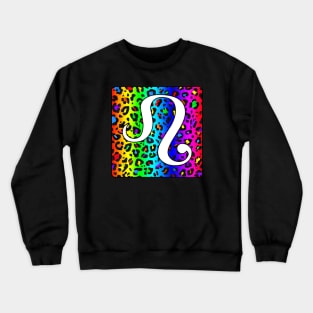 Leo Zodiac Horoscope Rainbow Leopard Print Square Monogram Crewneck Sweatshirt